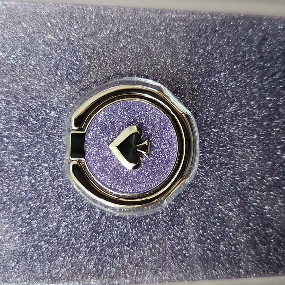 Kate Spade Iphone 13 pro case, purple glitter with gold colors ring stand - Picture 2 of 3